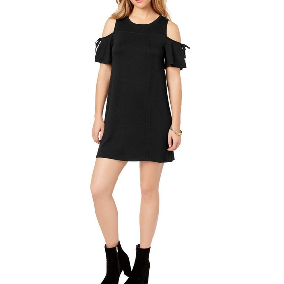 LOFT Black Cold Shoulder Mini Dress - Picture 1 of 8